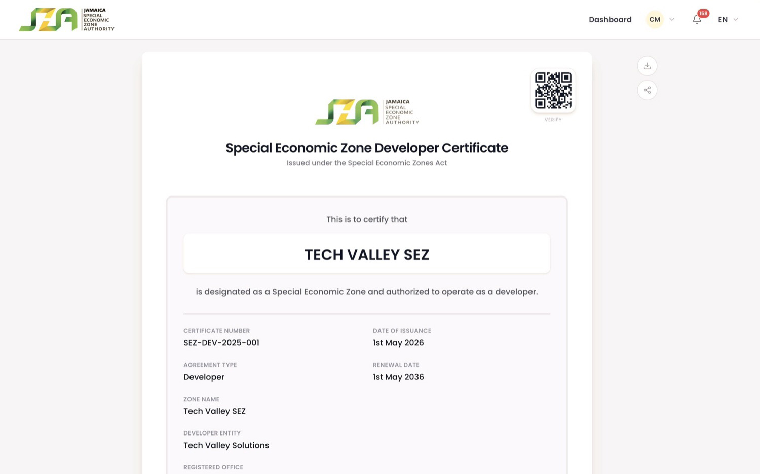 El certificado digital, verificable, una vez aprobado el trámite.